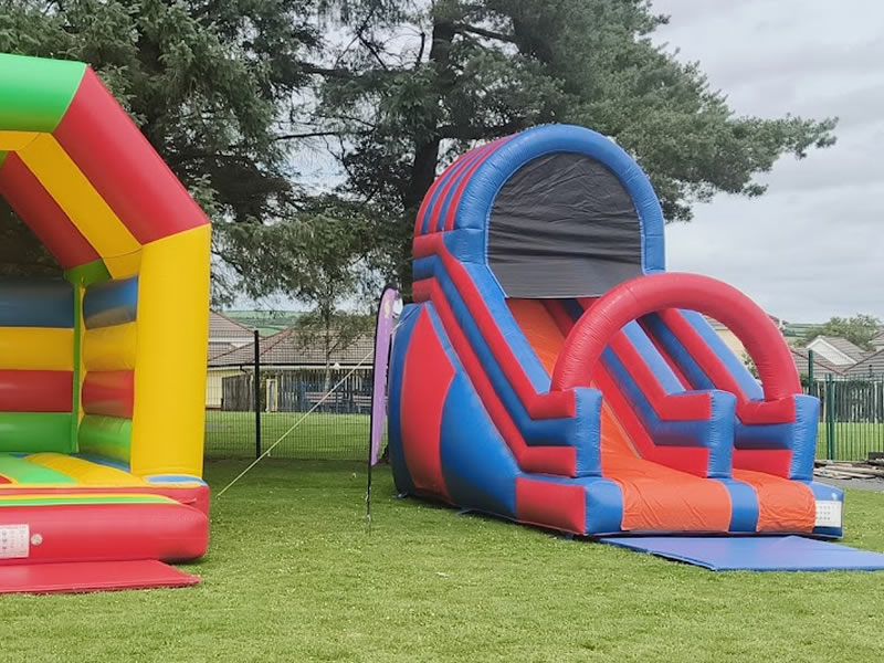 Red and blue inflatable slide